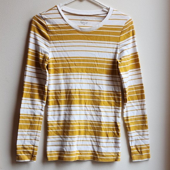J.Crew Gold/Cream Striped Perfect Fit Long Sleeve Jersey Size Medium - Picture 1 of 14